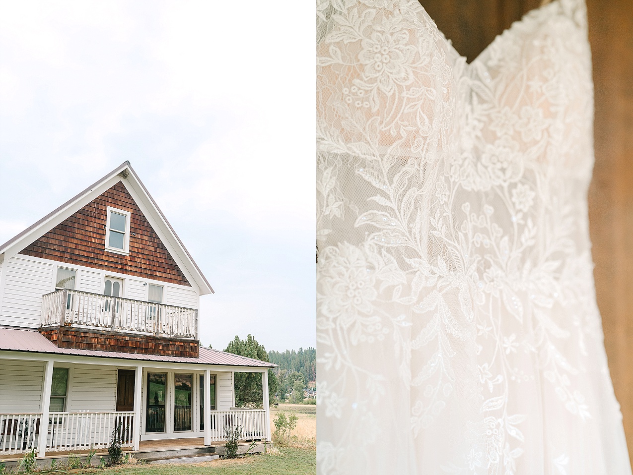 The Cattle Barn Wedding Ellensburg WA Andrew and Dani farmhouse and bride's dress details