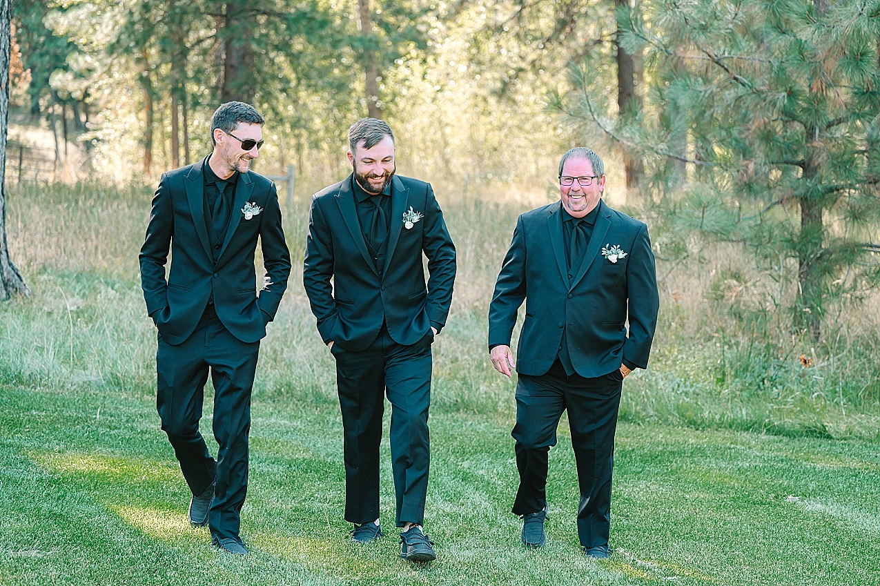 Barn at Blue Meadow Wedding Dayton WA Grant and Fiona groom and groomsmen in all black