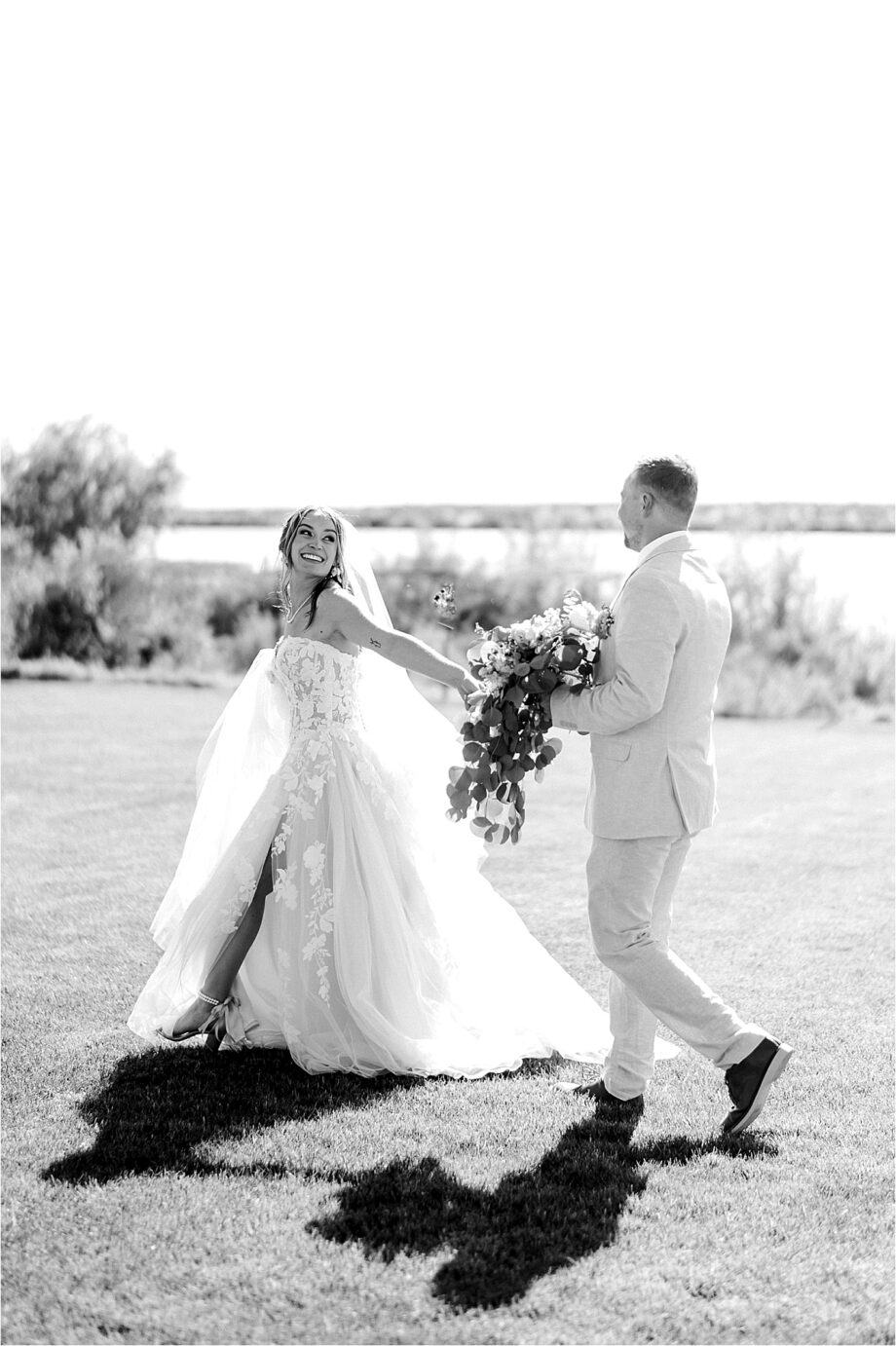 Lakeside Wedding Moses Lake Brandon and Shaela bride and groom walking