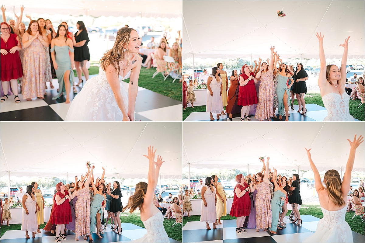 Lakeside Wedding Moses Lake Brandon and Shaela bouquet toss