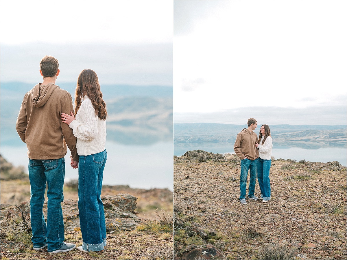 columbia river Engagement Session Garrett and Jaycee looking at the river