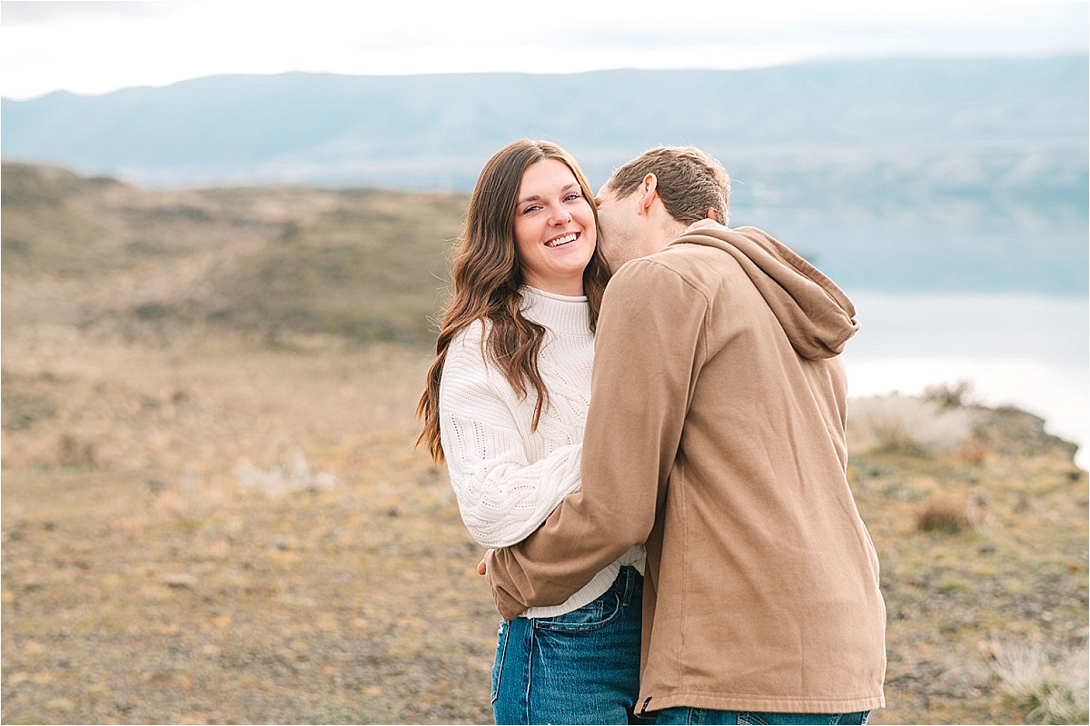 columbia river Engagement Session Garrett and Jaycee laughing
